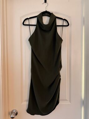 Amanda Uprichard Olive Green Asymmetrical Cowl Neck Dress